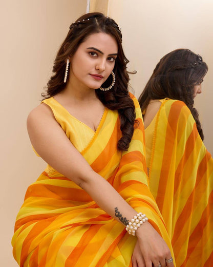 Yellow Color Soft Georgette Saree With Digital Print And Ready To Wear Saree