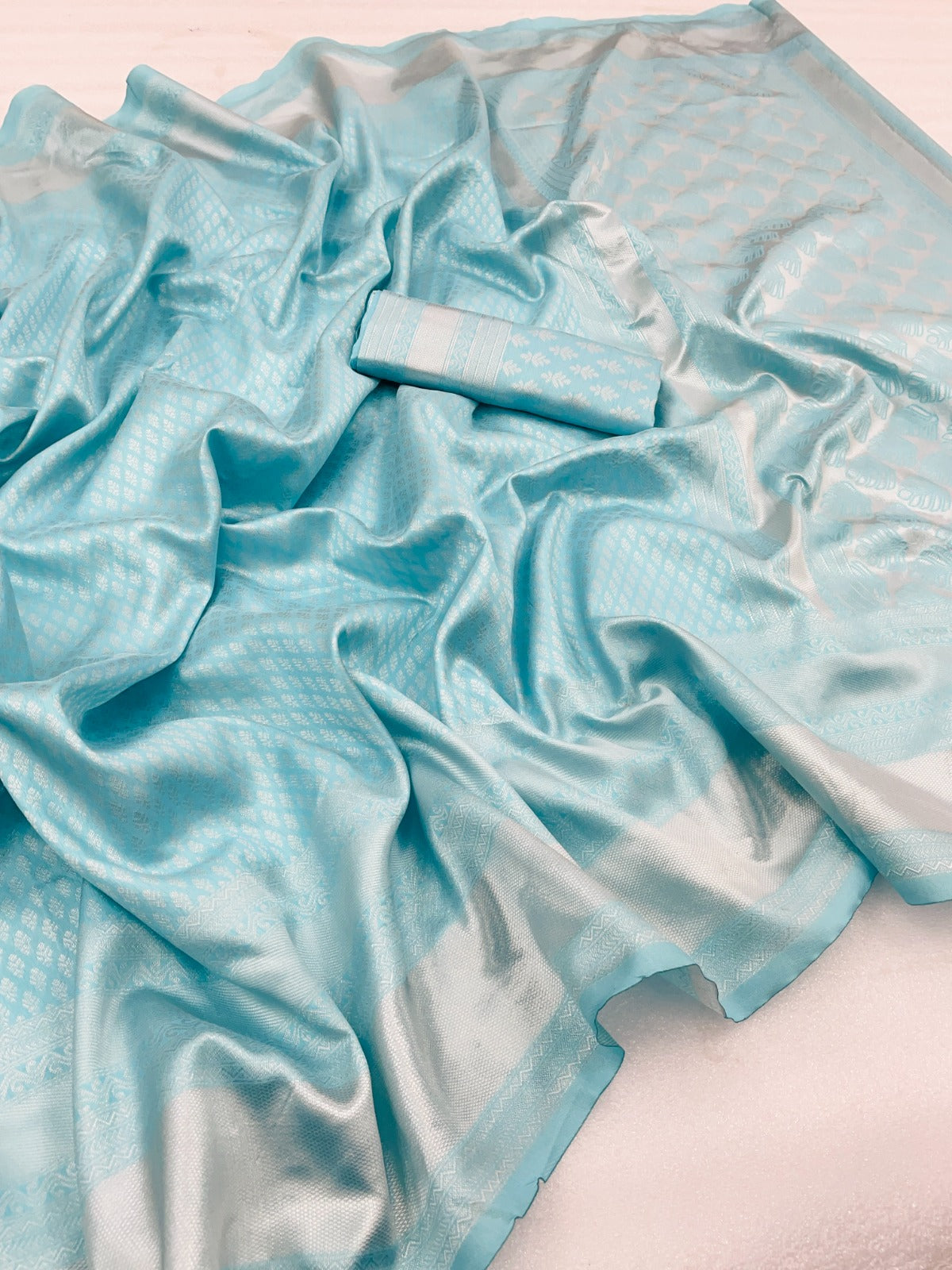 Sky Blue Color Soft Lichi Silk Saree, South Indian Wedding Saree