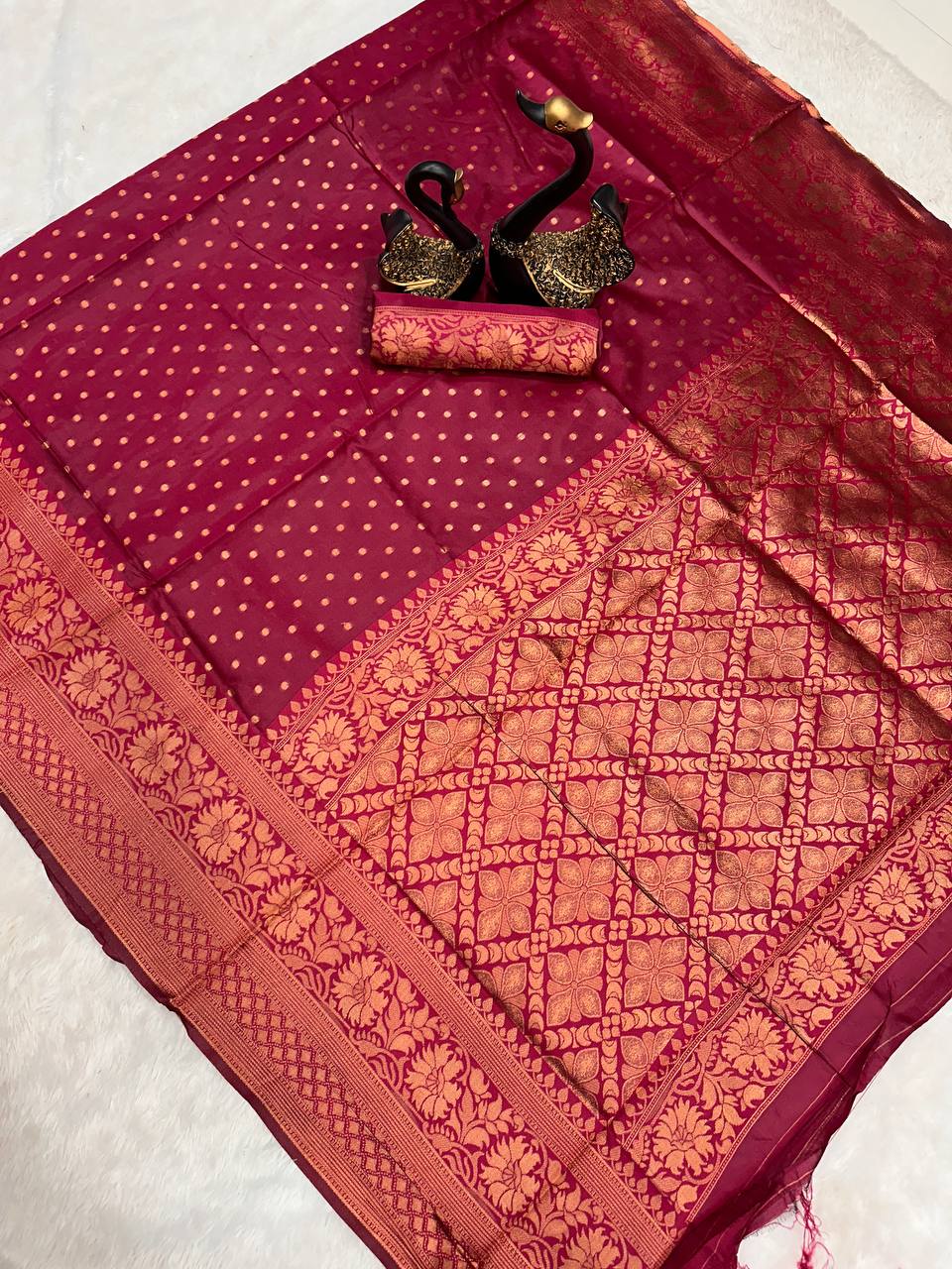 Wine Color Soft Banarasi Silk Saree With jacquard Weaving