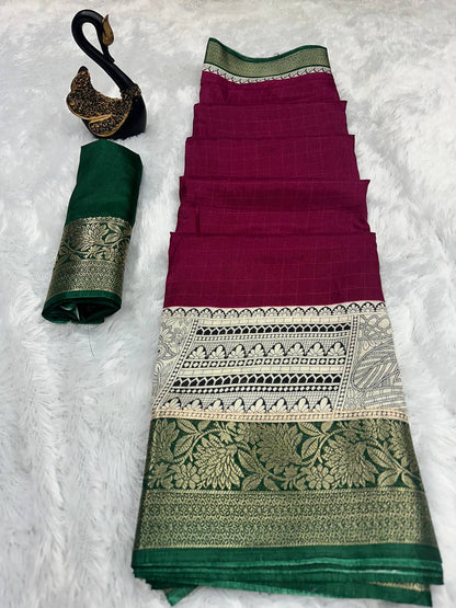 New Arrival light weight  Beautiful Mangalagiri dola sarees with print checks