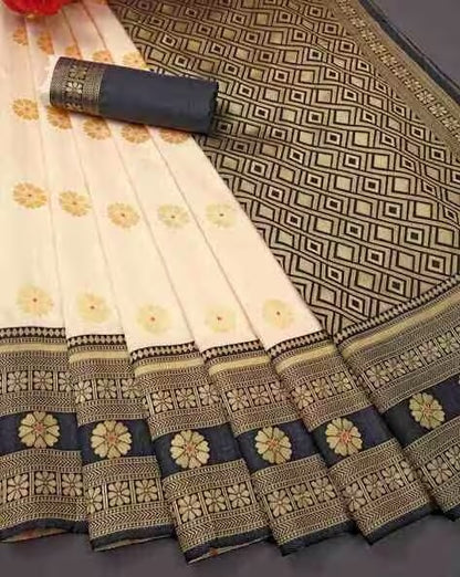 Cream Color Soft Lichi Silk Saree With Jecquard Weaving