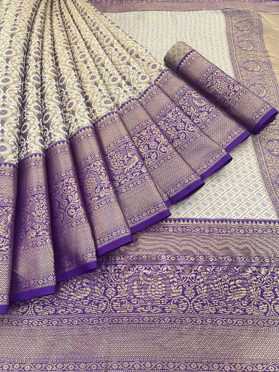 Pure Kanjivaram Silk Saree With Weaving & Contrast Border & Contrast Gold Zari Rich Weaving Pallu