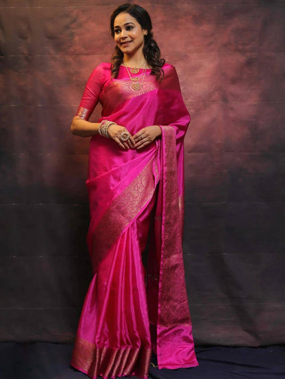 Pink Color Soft Silk Banarasi Saree, South Indian Wedding Saree