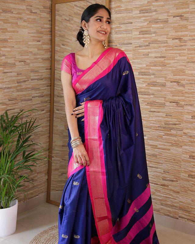 Navy Bloue Coloe Designer Jecquard Weaving Sraee, Bollywood Style Party Wear Saree