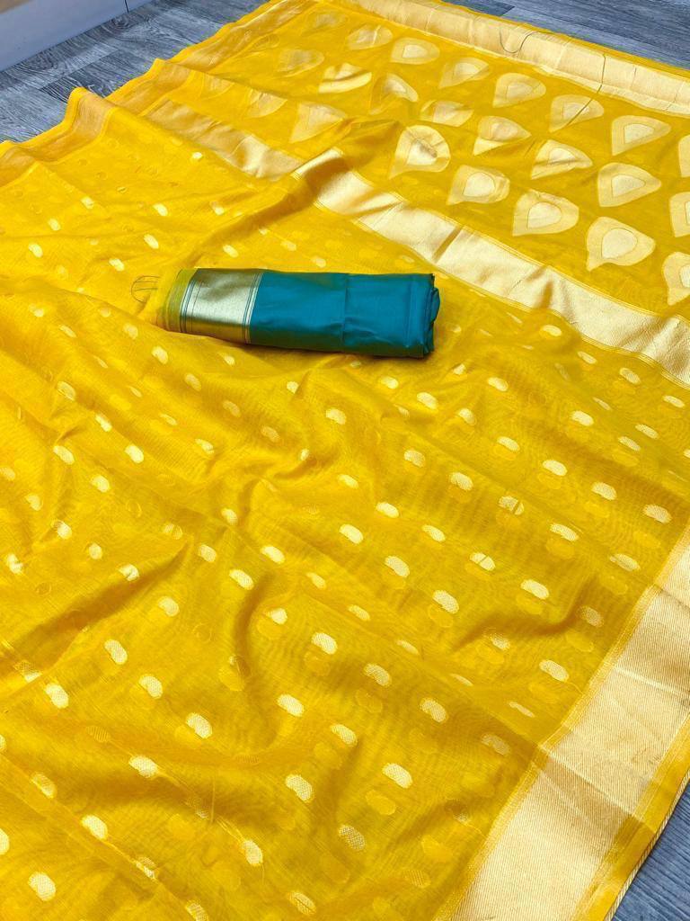 Yellow Color Linen Soft Cotton Fabric Saree