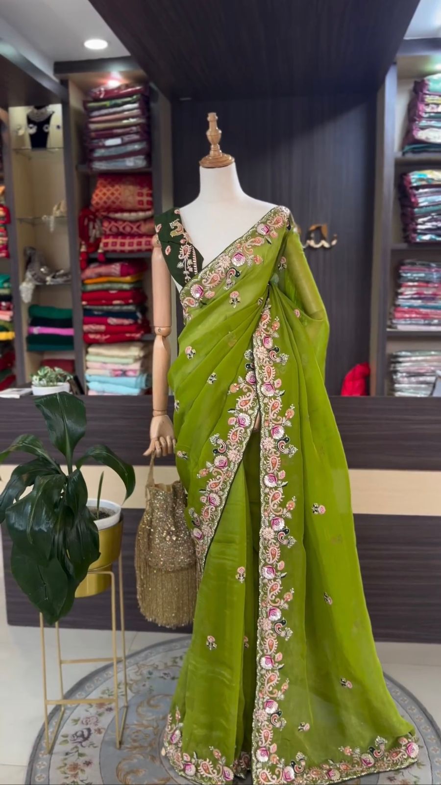 Perrot Green Designer Saree, Indian Wedding Saree, Party Wear Saree, Bollywood Saree, Designer Saree Blouse