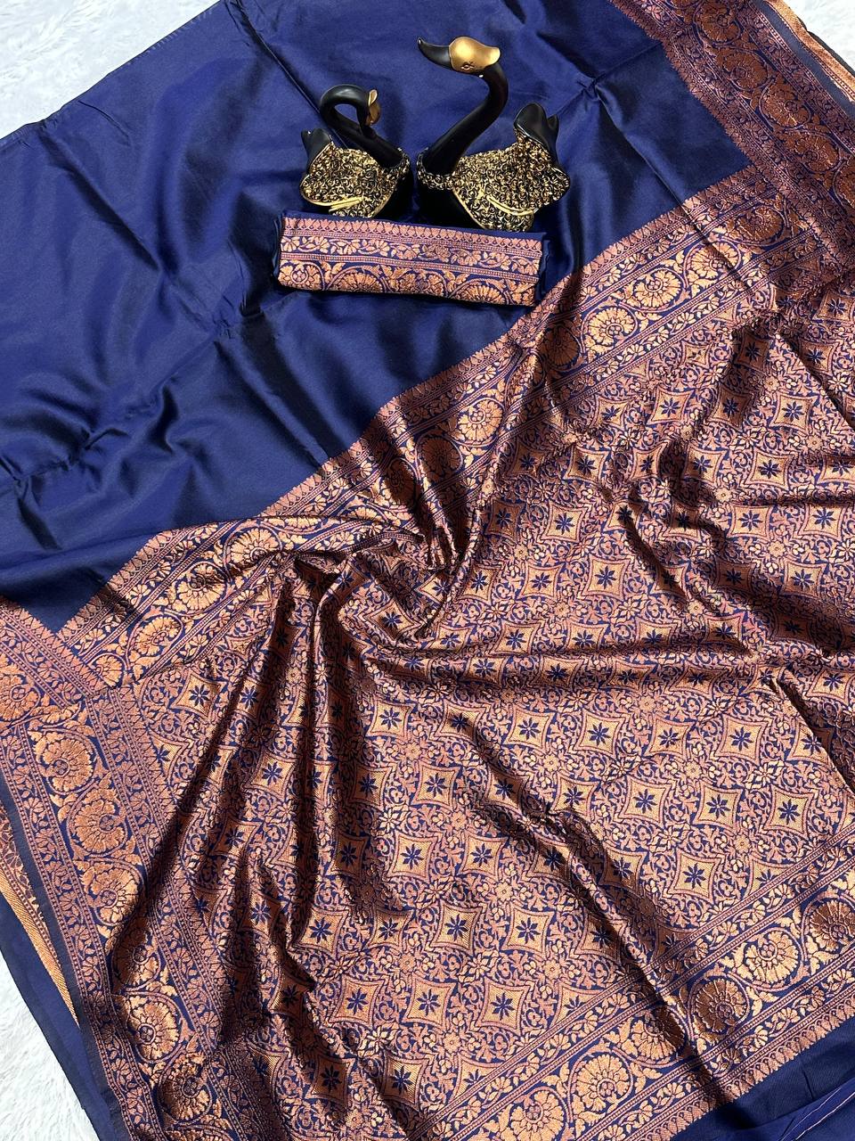 Navy Blue Color Banarasi Silk Saree, Indian Wedding Saree