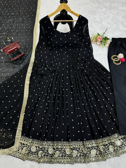 Black Color Traditional Long Gown Dresses With Thread And Sequence Work