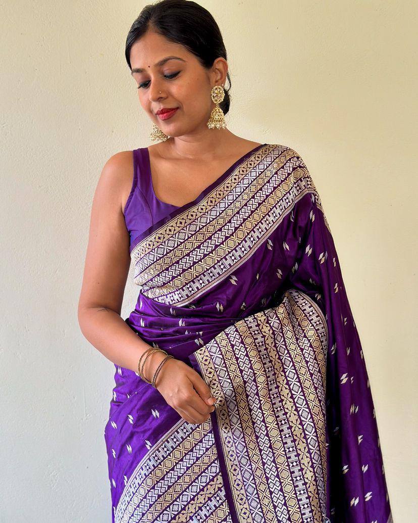 Purple Soft Lichi Silk Saree, South Indian Wedding Saree, Party Wear Saree