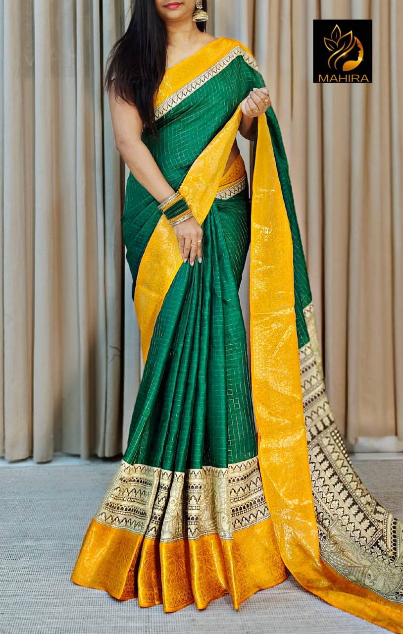 New Arrival light weight  Beautiful Mangalagiri dola sarees with print checks