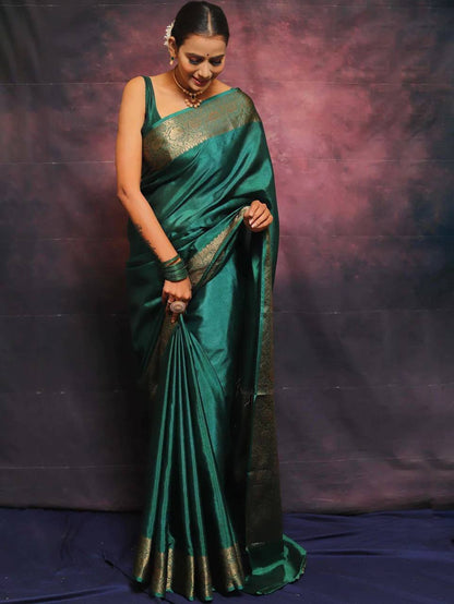 Green Soft Lichi Silk Saree, South Indian Wedding Saree