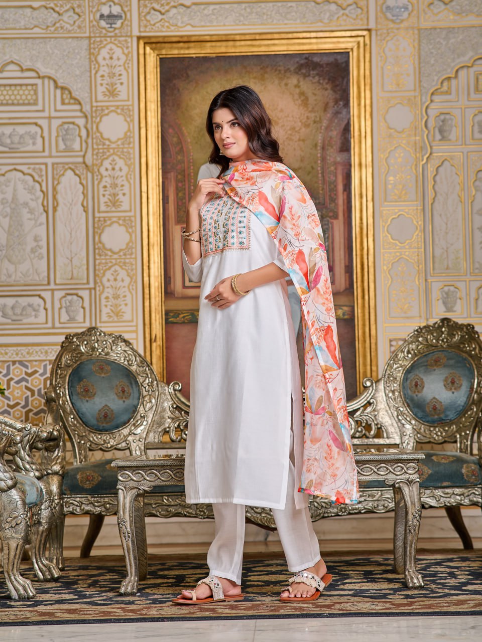 White kurti set for Women Dresses, Punjabi dresse, Muslim Islamic Dress