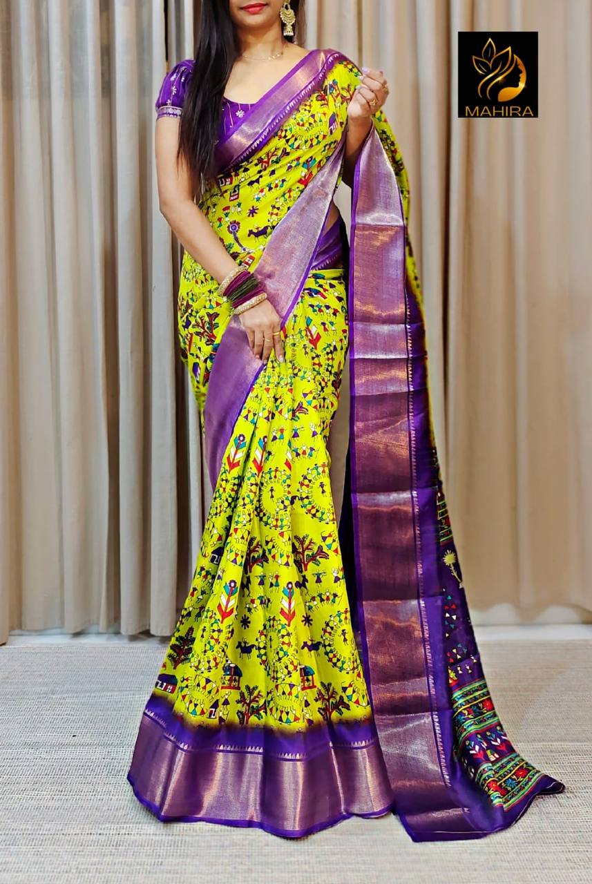 Perrot Color Dola Silk Saree With Gold Weaving Border