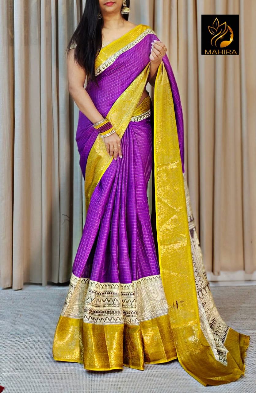 New Arrival light weight  Beautiful Mangalagiri dola sarees with print checks