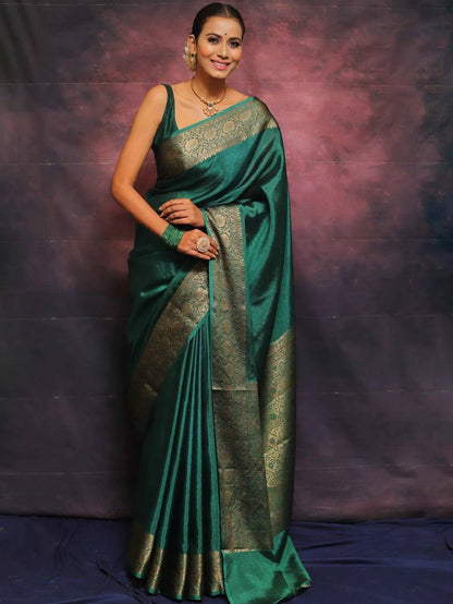 Green Soft Lichi Silk Saree, South Indian Wedding Saree