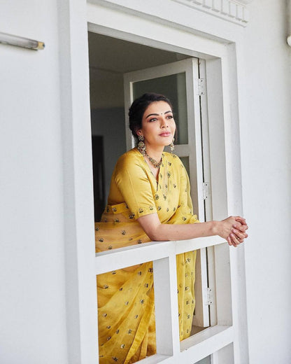 Yellow Color Chanderi Silk Saree