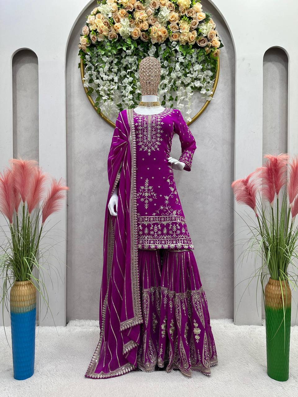 Wine sharara suits for women bridal Pakistani Sharara, Muslim Customized Dress