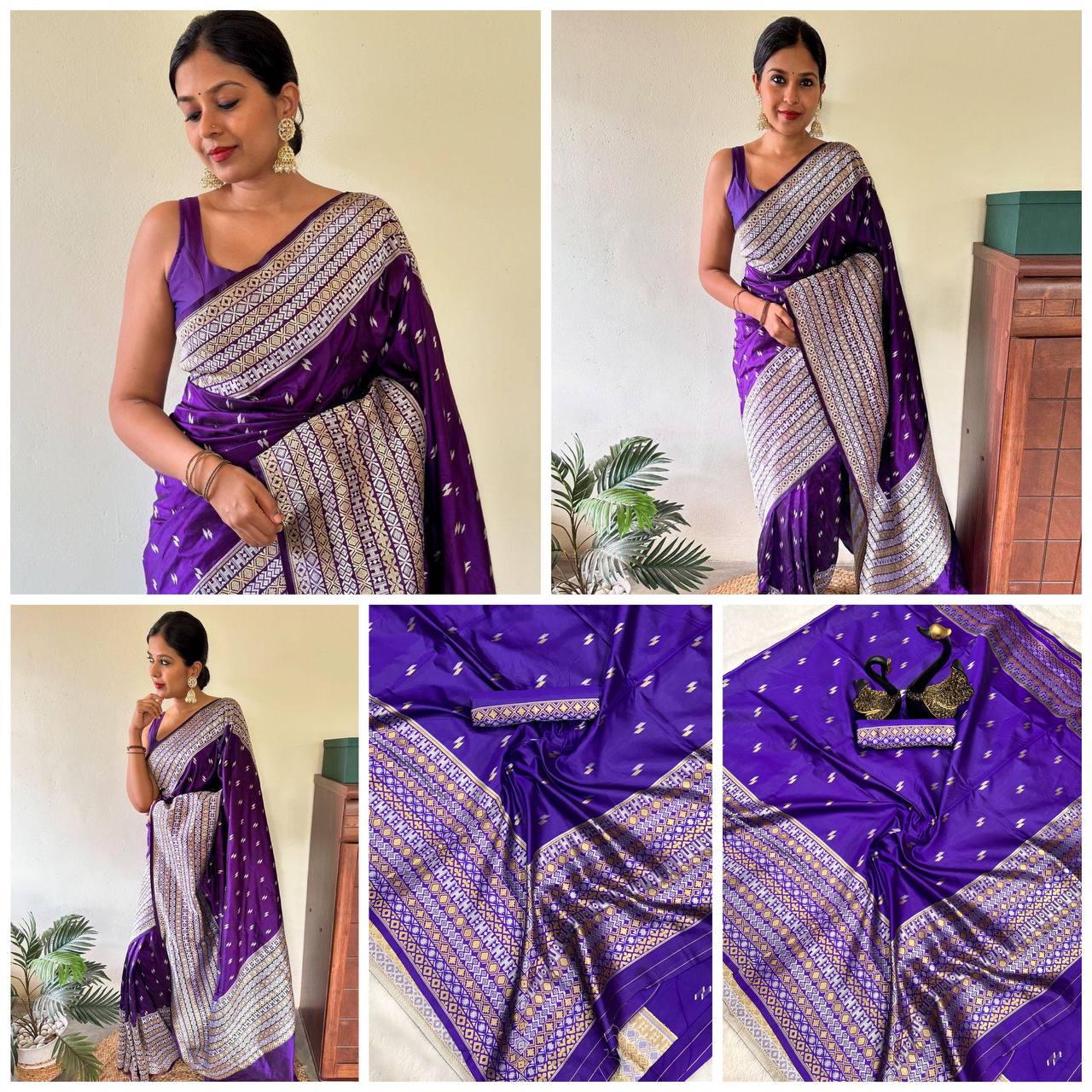 Purple Soft Lichi Silk Saree, South Indian Wedding Saree, Party Wear Saree