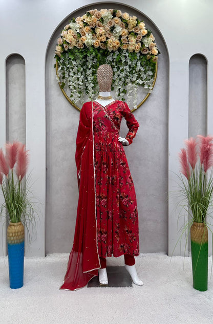 Red beautiful Designer Suit On Muslin Cotton febric, Party Wear Dress, Regular Use Dresses