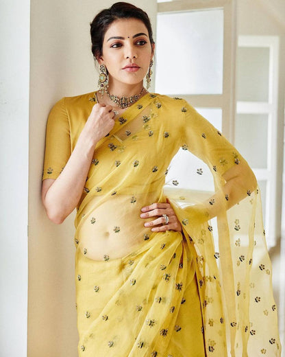 Yellow Color Chanderi Silk Saree