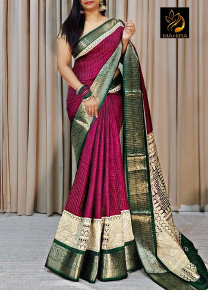 New Arrival light weight  Beautiful Mangalagiri dola sarees with print checks