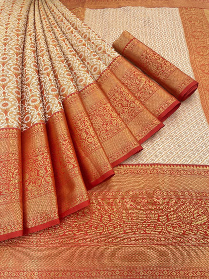 Pure Kanjivaram Silk Saree With Weaving & Contrast Border & Contrast Gold Zari Rich Weaving Pallu