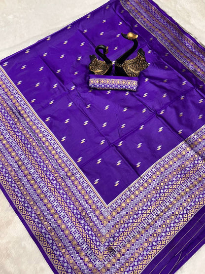 Purple Soft Lichi Silk Saree, South Indian Wedding Saree, Party Wear Saree