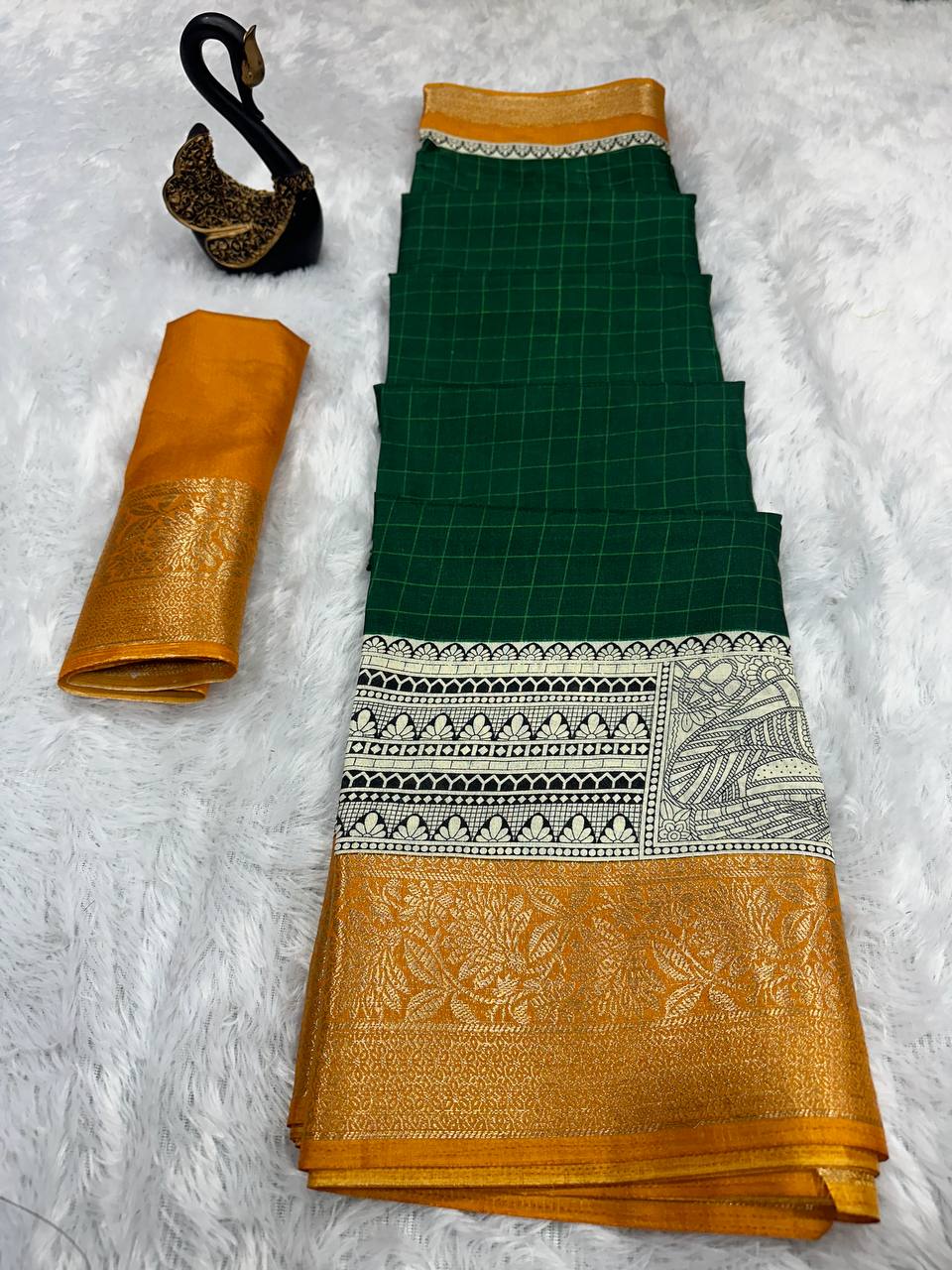 New Arrival light weight  Beautiful Mangalagiri dola sarees with print checks