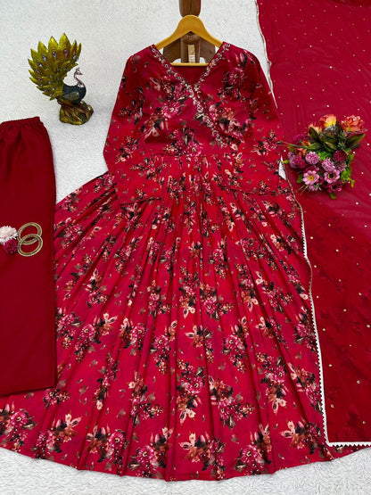 Red beautiful Designer Suit On Muslin Cotton febric, Party Wear Dress, Regular Use Dresses