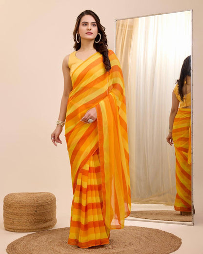 Yellow Color Soft Georgette Saree With Digital Print And Ready To Wear Saree