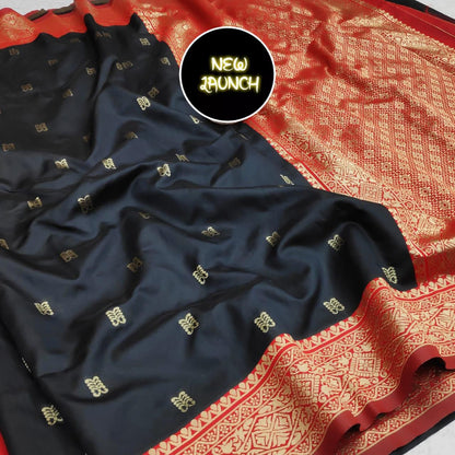 Black Color Soft Lichi Silk Saree With Jecquard Weaving