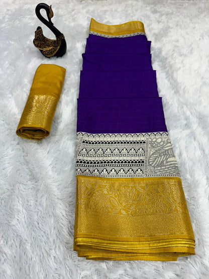 New Arrival light weight  Beautiful Mangalagiri dola sarees with print checks