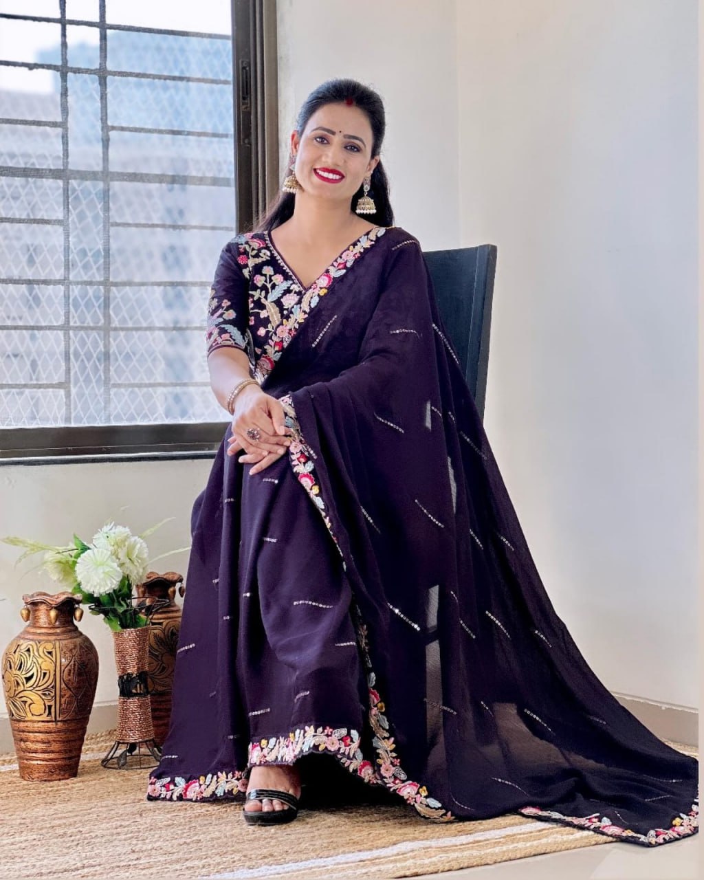 Black Color Rangoli Silk Saree With Embroidery Work