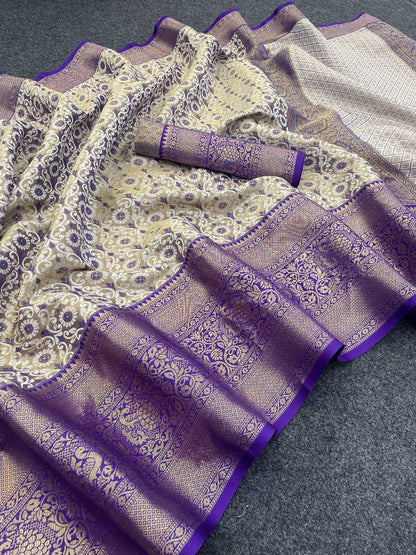 Pure Kanjivaram Silk Saree With Weaving & Contrast Border & Contrast Gold Zari Rich Weaving Pallu