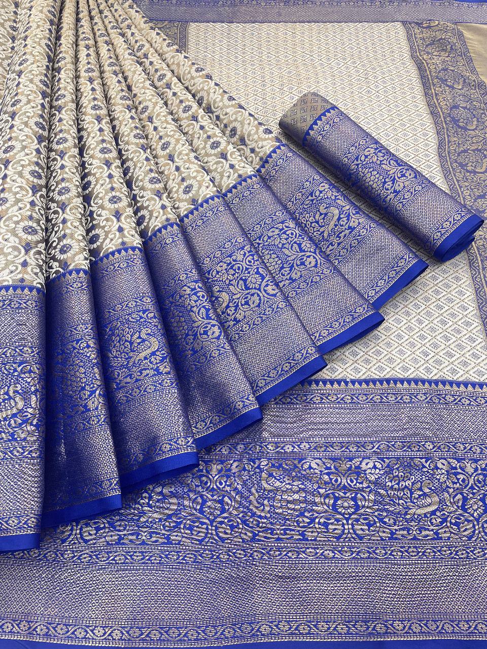 Pure Kanjivaram Silk Saree With Weaving & Contrast Border & Contrast Gold Zari Rich Weaving Pallu