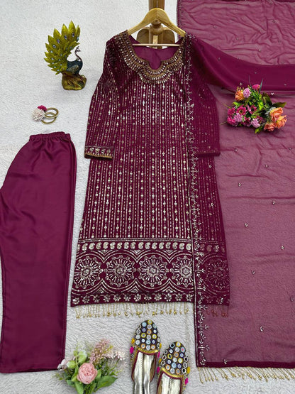 Wine Color Fancy Women Dresses Punjabi Dress, Suit Pent, Women Kurti Set, Punjabi Dress