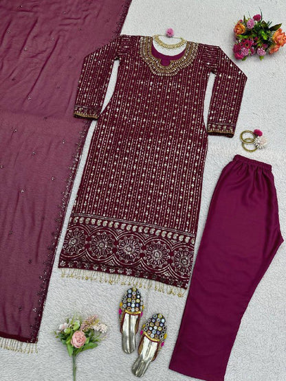 Wine Color Fancy Women Dresses Punjabi Dress, Suit Pent, Women Kurti Set, Punjabi Dress