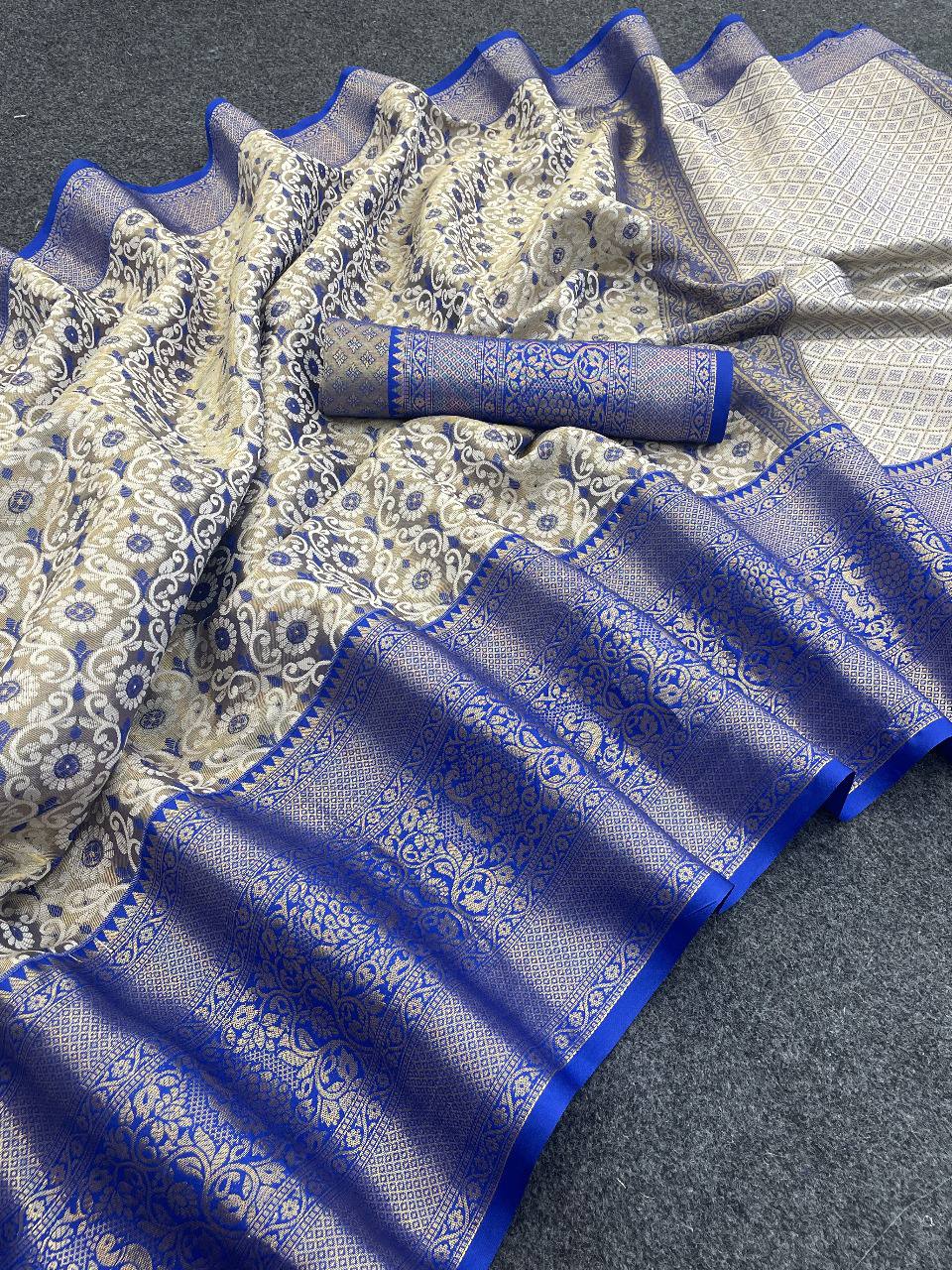 Pure Kanjivaram Silk Saree With Weaving & Contrast Border & Contrast Gold Zari Rich Weaving Pallu