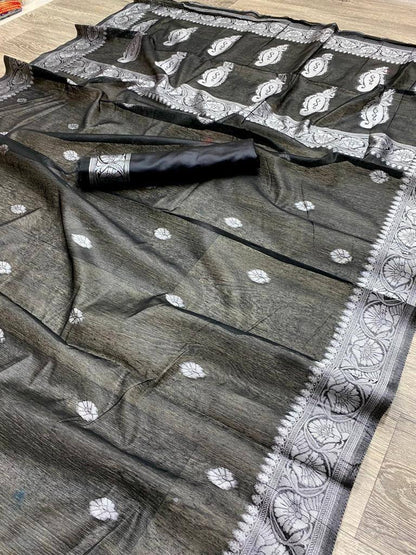 Black Color Linen Soft Cotton Fabric Saree