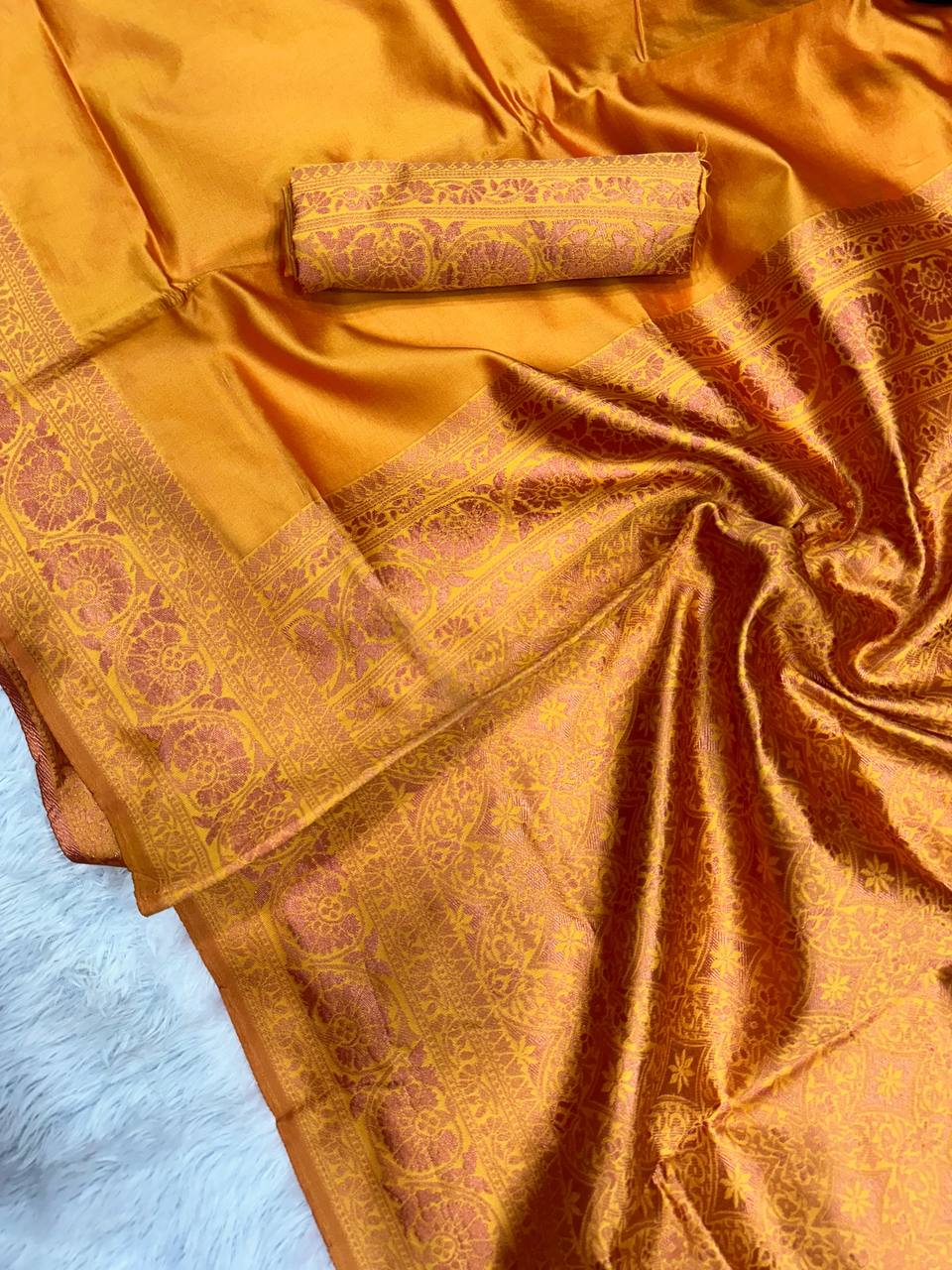 Yellow Color Soft Lichi Silk Saree, Indian Wedding Saree