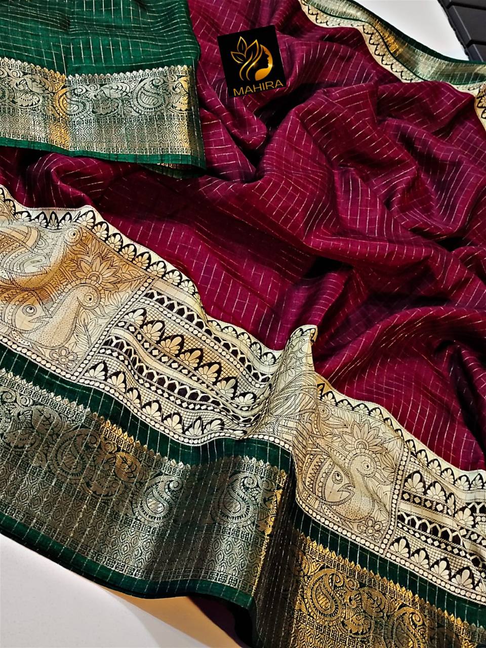 New Arrival light weight  Beautiful Mangalagiri dola sarees with print checks