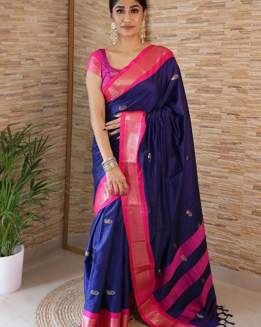 Navy Bloue Coloe Designer Jecquard Weaving Sraee, Bollywood Style Party Wear Saree