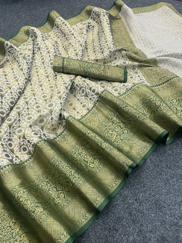 Pure Kanjivaram Silk Saree With Weaving & Contrast Border & Contrast Gold Zari Rich Weaving Pallu